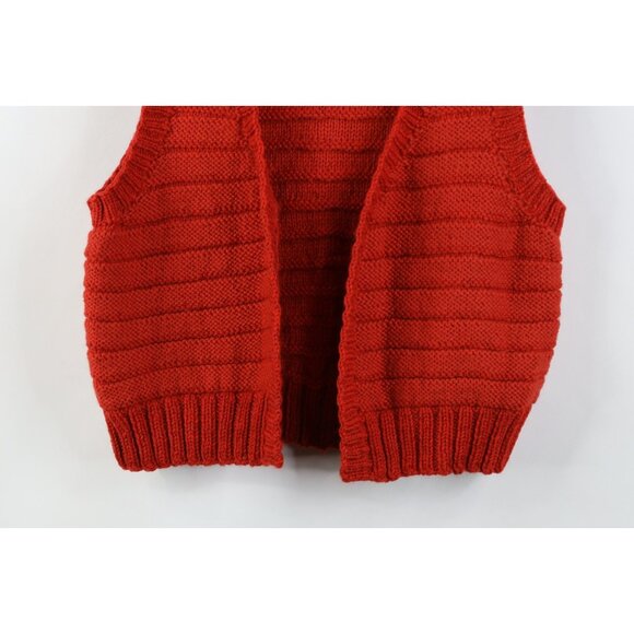 Vintage 60s Streetwear Womens Small Hand Crochet Open Front Sweater Vest Red - Picture 3 of 10